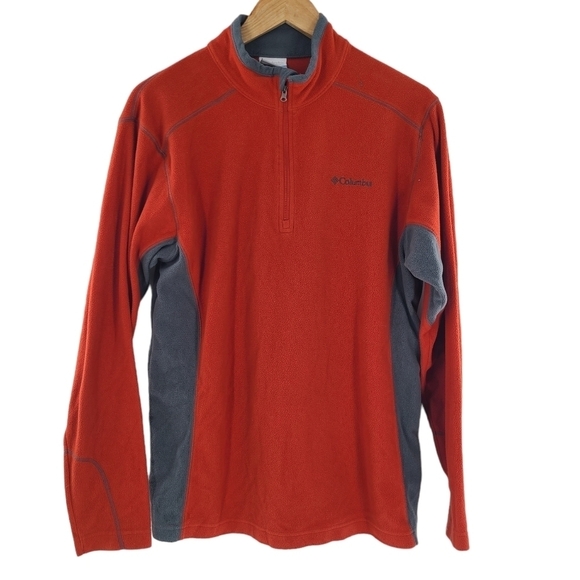 Columbia Fleece Jacket Orange /‎ Gray Size Medium 1/4 Zip Pullover AM6558 - Picture 1 of 5